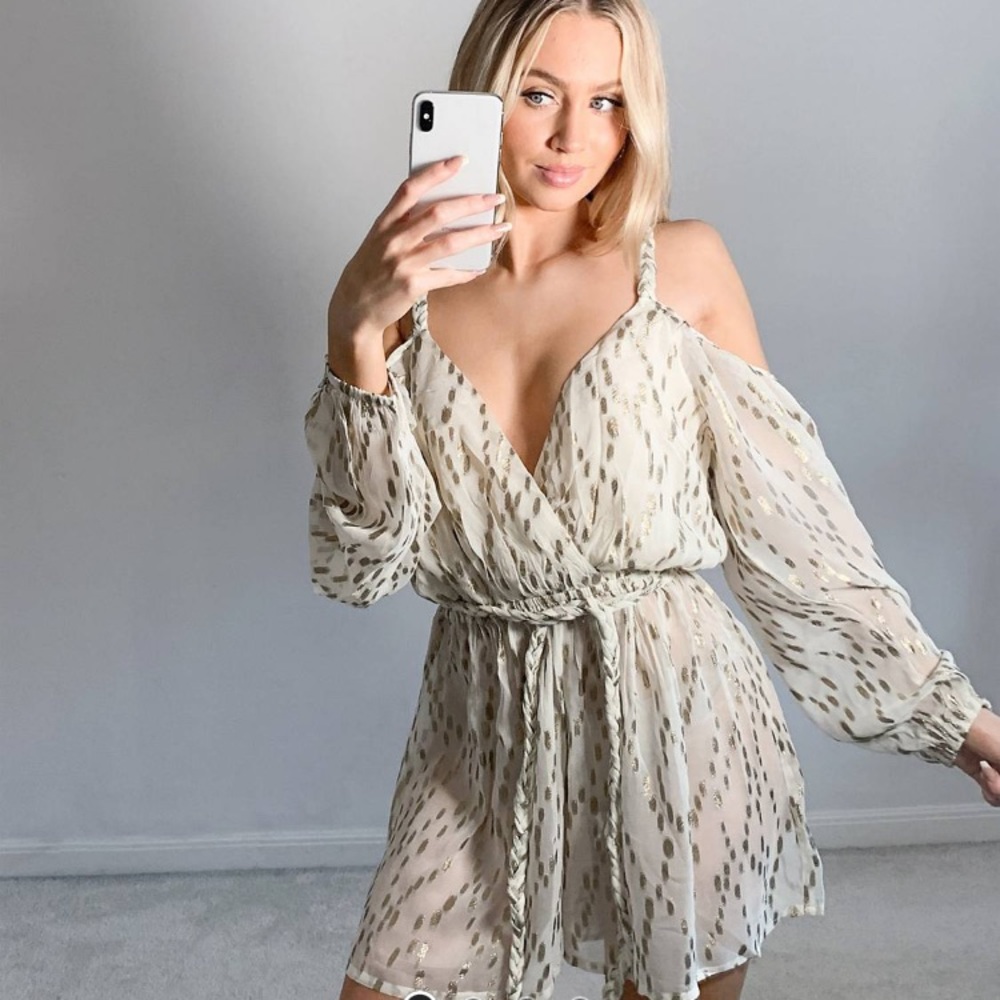 🥂 SUMMER DATE NIGHT 🥂 ASOS open back breezy gold cold shoulder romper